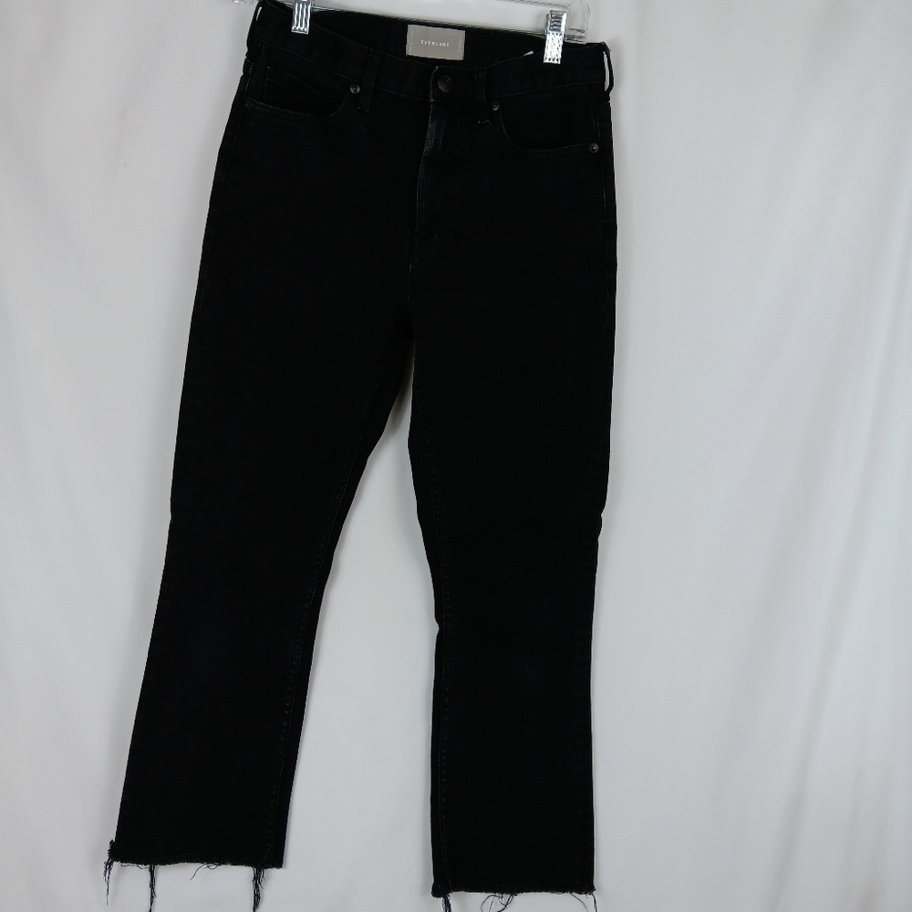 EVERLANE High Rise Kick Crop Black Raw Hem Denim Cotton Blend Jeans Women's 27